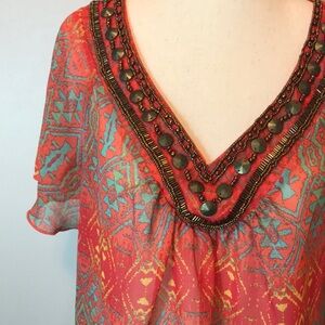 Lovely Aztec Print Flutter Sleeve Top